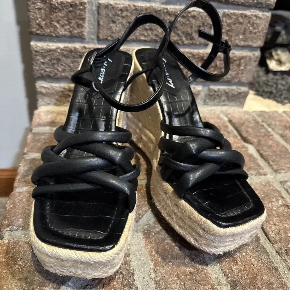 Womens Circus NY Sam Edelman Irene Black Faux Leather‎ Espadrille Sz 9.5 #114